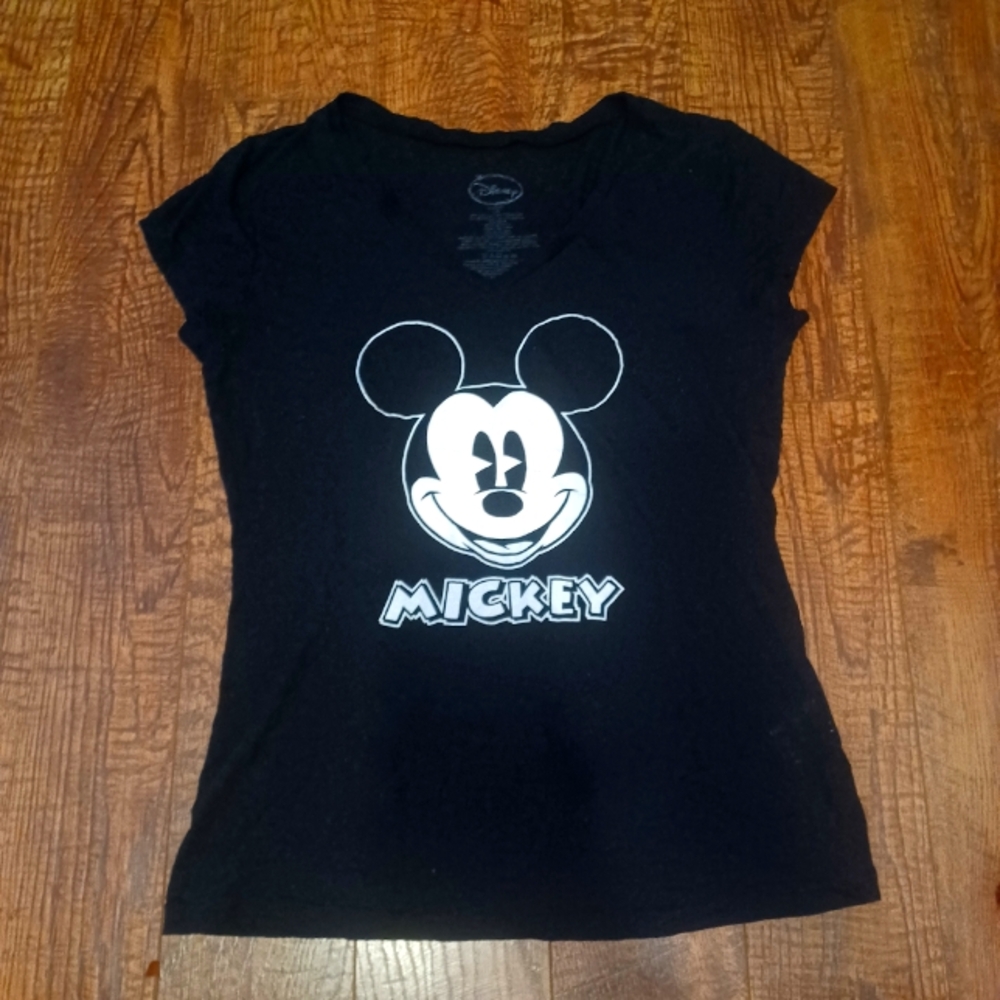 Disney Mickey Mouse Graphic Short Sleeve Tee Black White Women's Sz Large